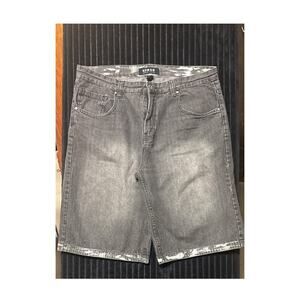 Vintage Y2K Koman Baggy Jean Shorts Jorts Size 38 Faded Black Hip Hop